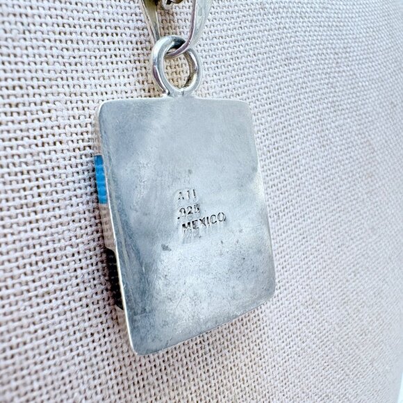 Sterling Silver 925 Multi Gemstone Southwestern Pendant Necklace Size 23" Length - Picture 6 of 16